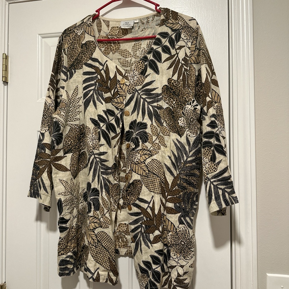 Hot Cotton Beige and Brown Patterned Cardigan